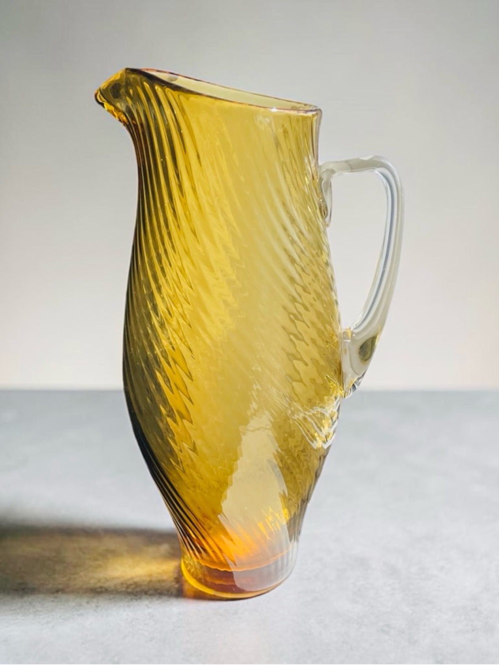 MCM Hand Blown Amber Swirled Glass Pitcher
